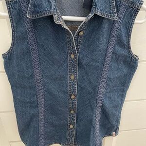 Bill Blass Blue Jean  women’s vintage Denim Sleeveless Blouse vest Y2K